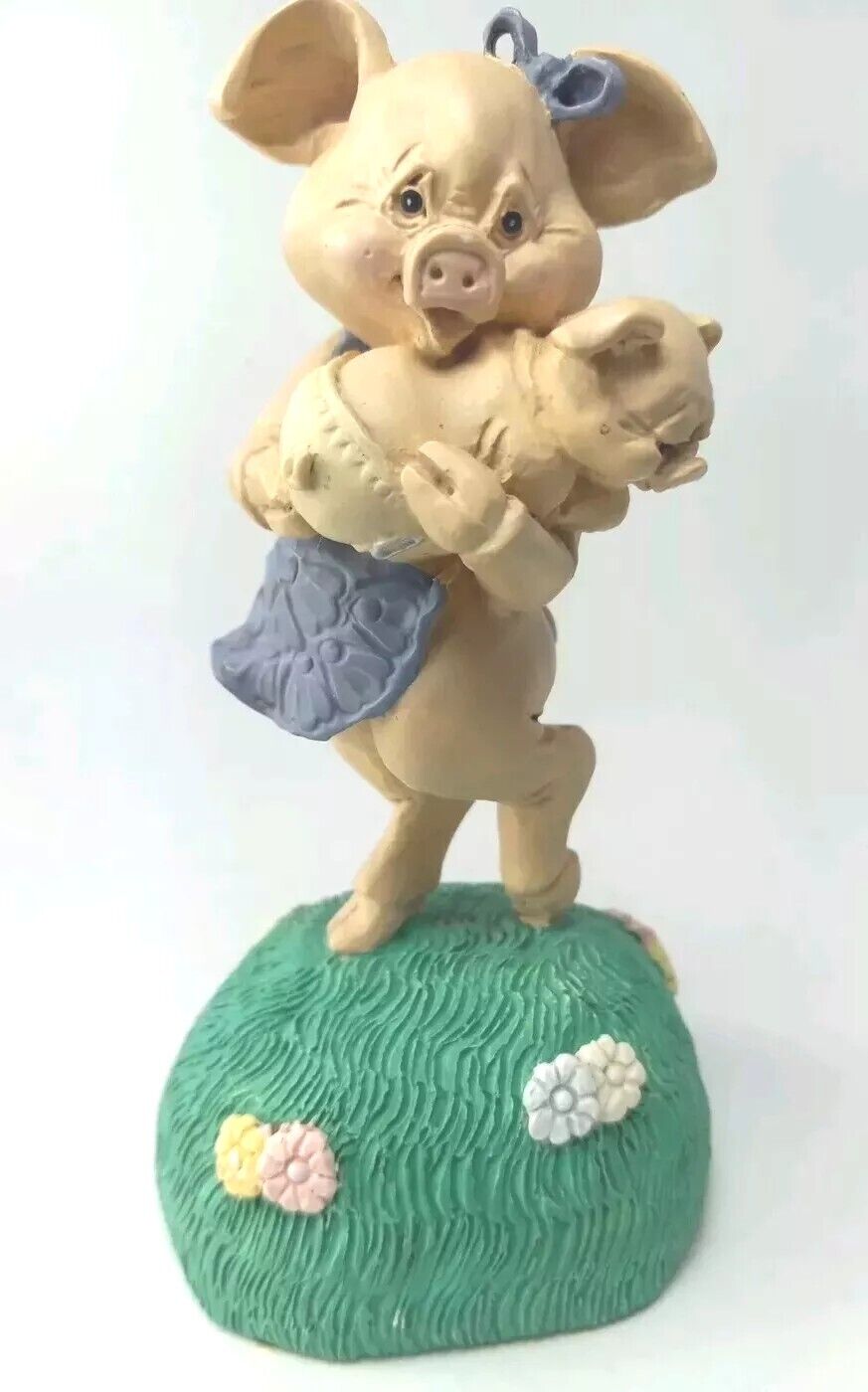 Enesco Mama Pig Cradling Baby Piglet Figurine Ornament 4.75 Inch 
