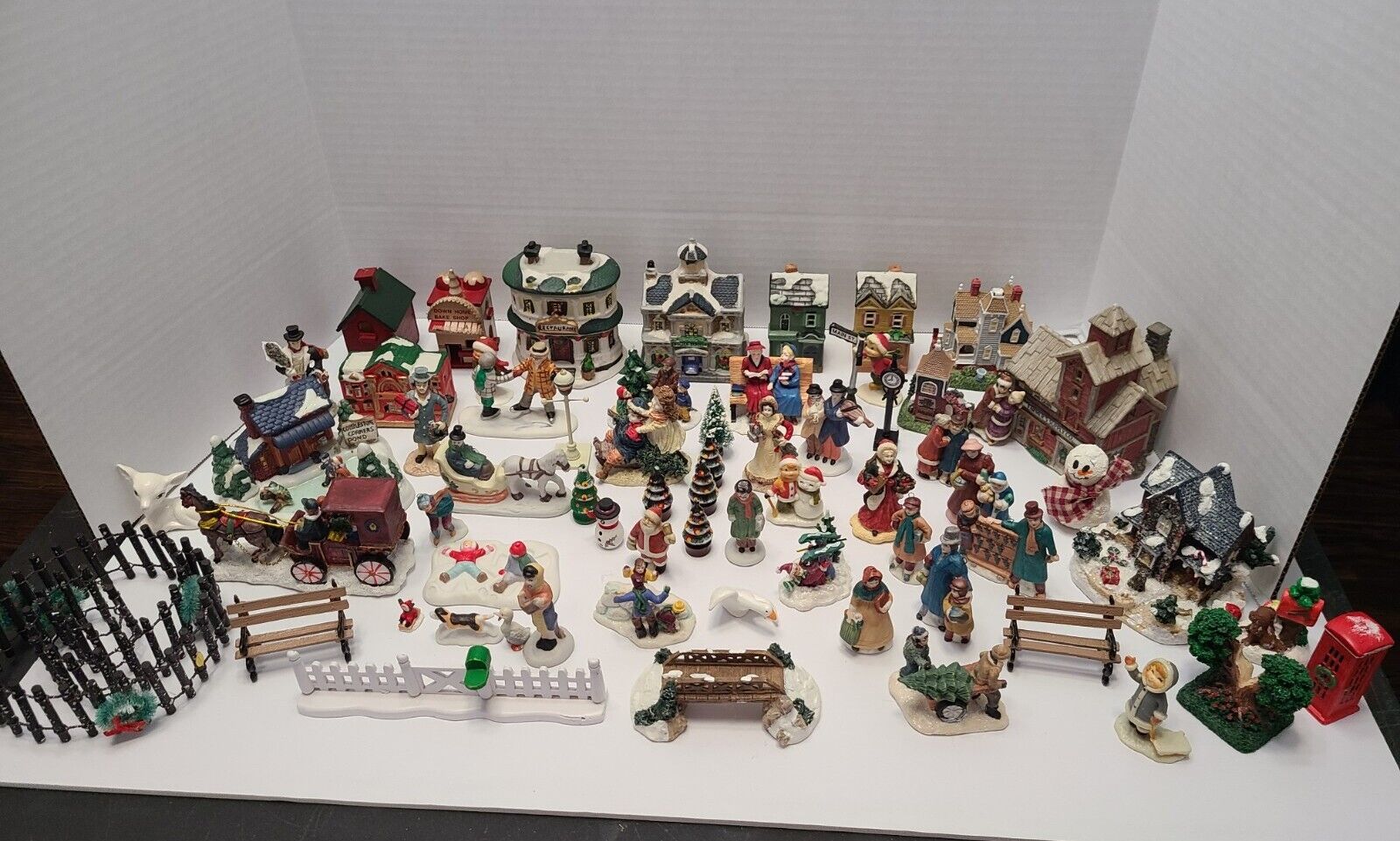 Vintage HUGE LOT 60+ Pieces Christmas Village Buildings Figurines People & MORE 