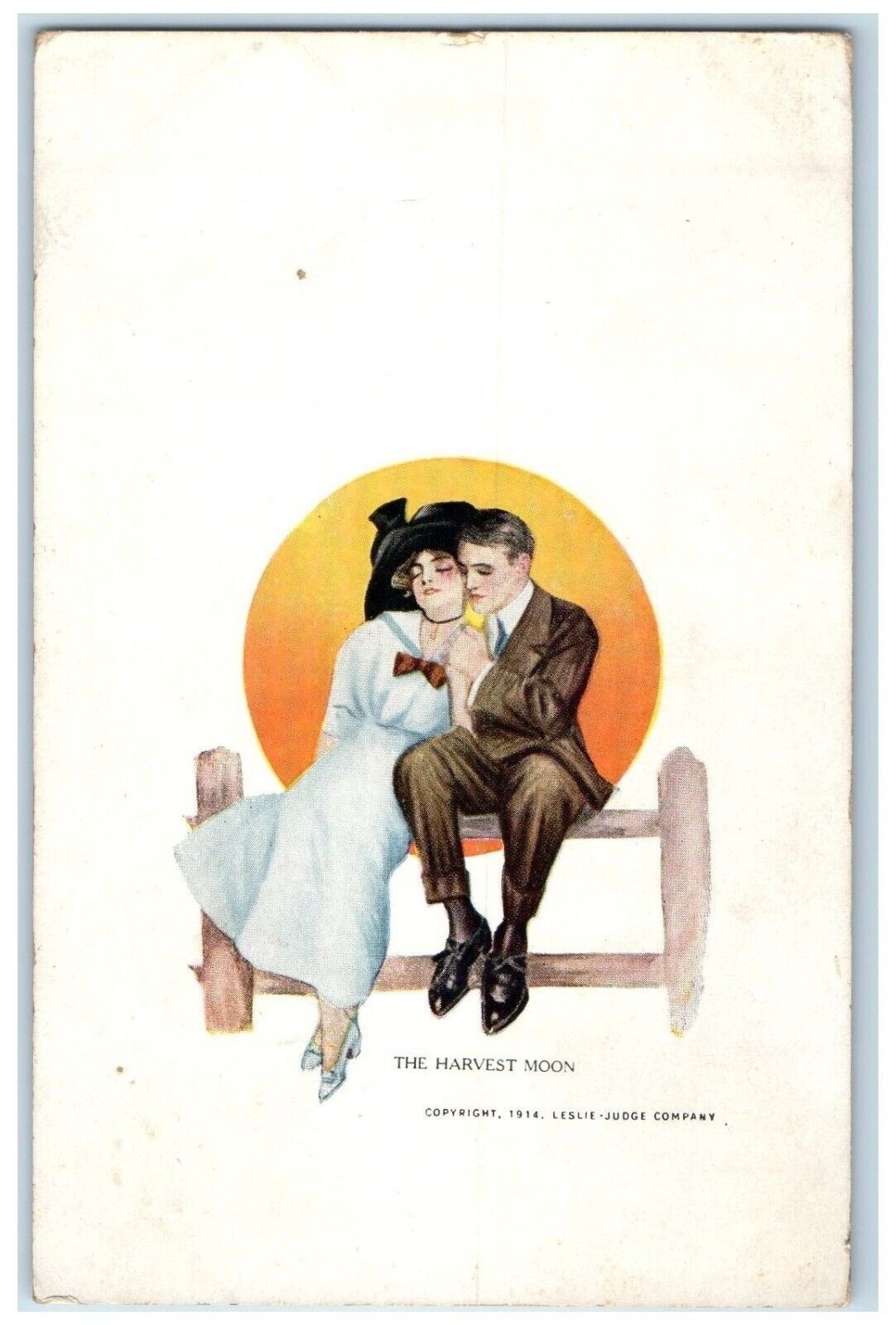 1916 The Harvest Moon Couple Romance Kansas City Tulsa RPO Antique Postcard
