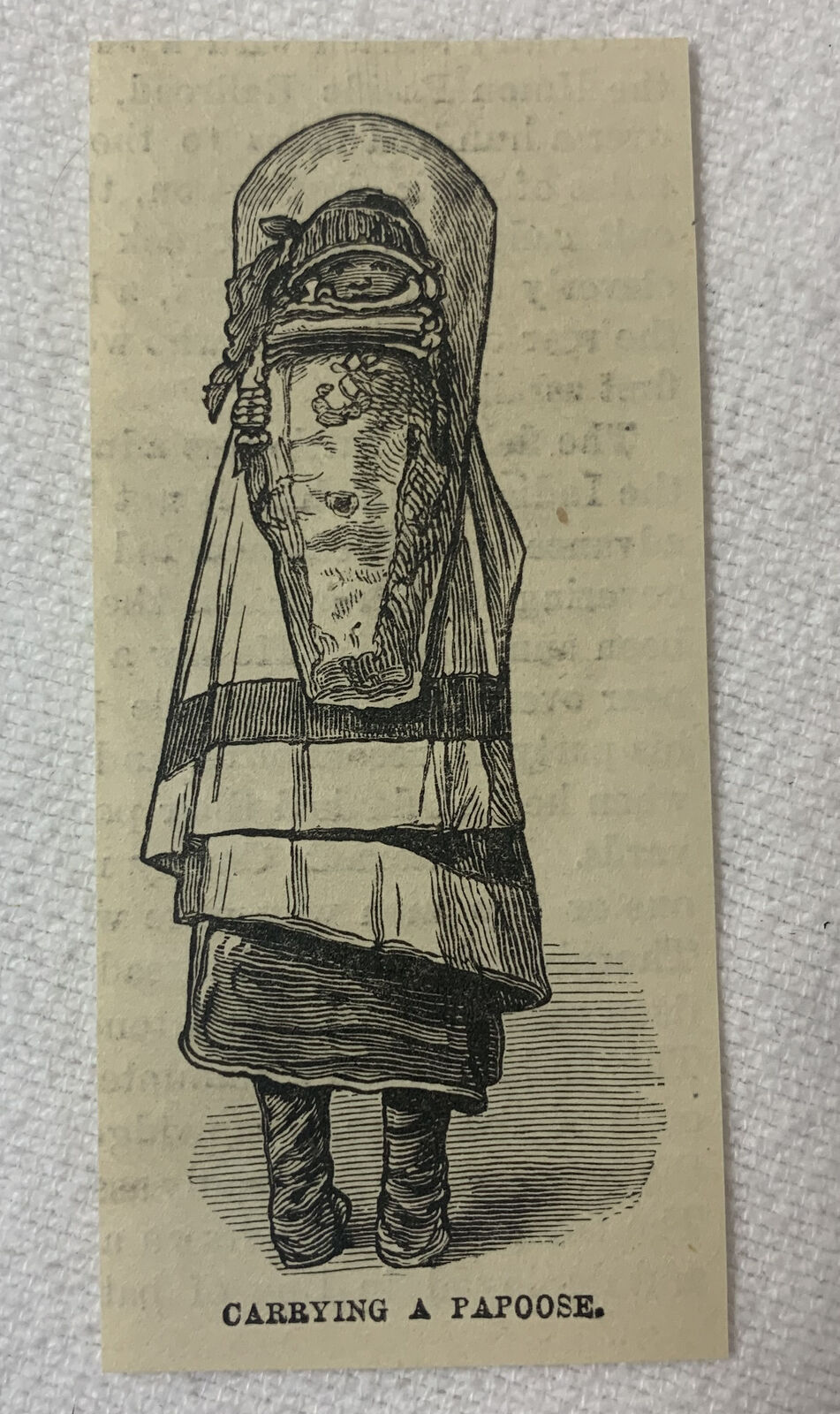 small 1880 magazine engraving~ Ute Indian CARRYING A PAPOOSE
