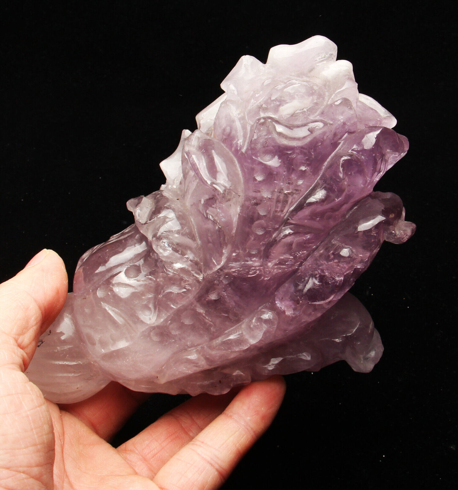 931g Natural amethyst Chinese cabbage  carving Crystal Quartz Healing Decorate