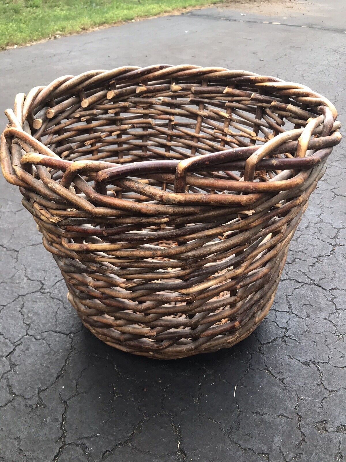 16” Tall Old Willow Reed Basket 13” round  nice patina