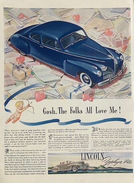Rare 1941 Original Vintage Lincoln Zephyr V-12 Car Coupe Automobile Ad