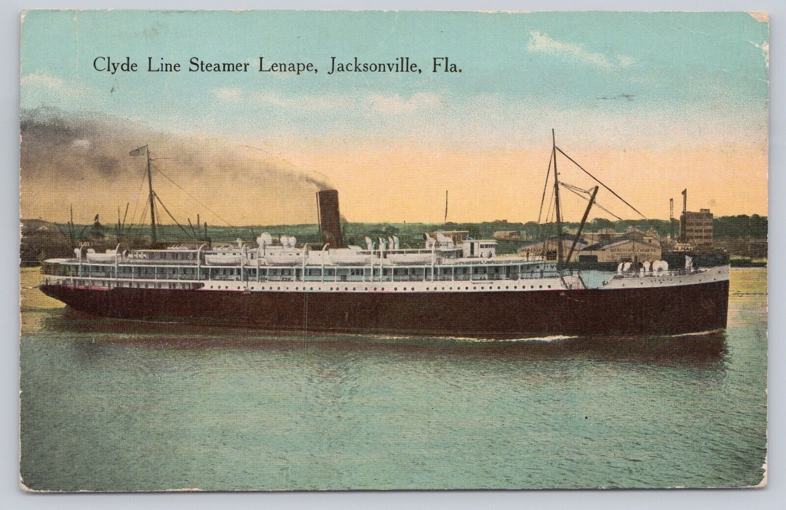 1914 Clyde Line Steamer Lenape, Jacksonville Florida Vtg Postcard Nautical Ocean