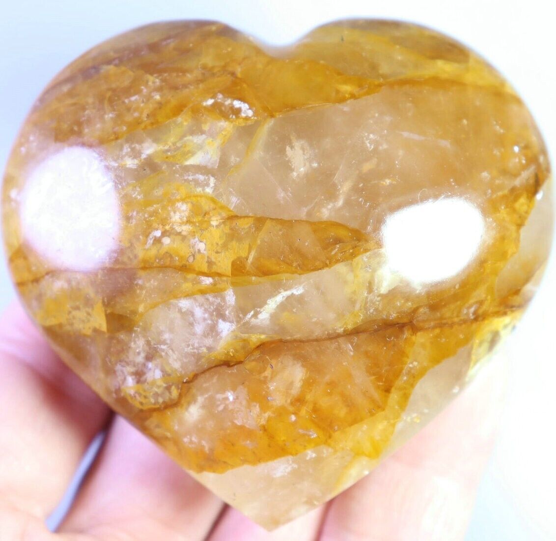 191g Natural Yellow Hematoid QUARTZ Crystal Heart Shaped Reiki Stone Healing