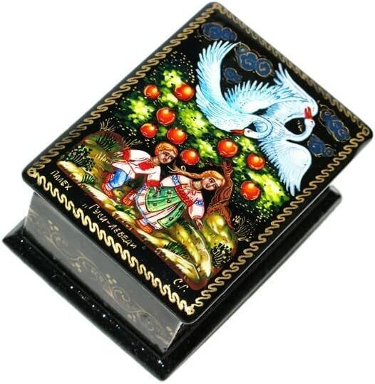 Miniature Handmade Russian Lacquer Keepsake Jewelry Box Trinket Fairy Tale Box