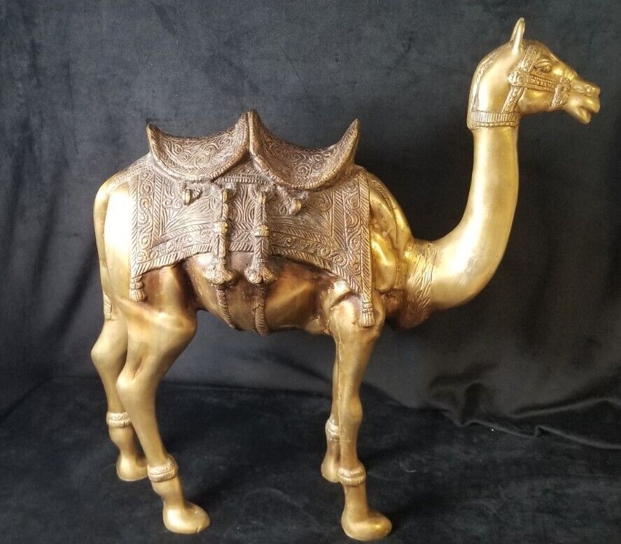 Vintage Heavy Brass Camel With Saddle Huge 17 Inch RARE