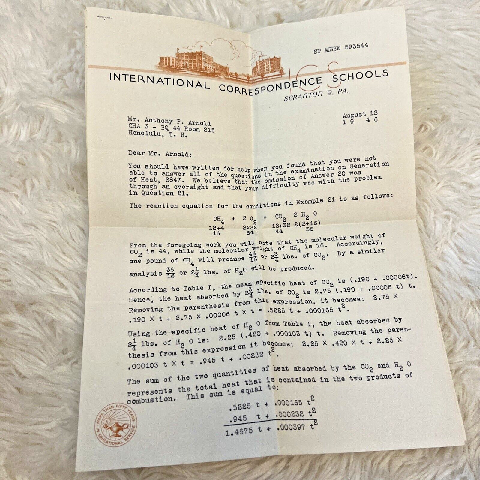 Antique 1946 Letter From The International Correspondence School 