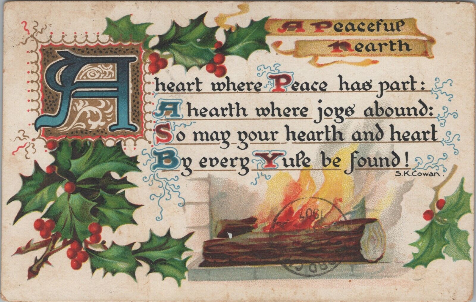 c1907 Christmas Tuck's Yuletide Peaceful Hearth Rafael Tuck German postcard A642