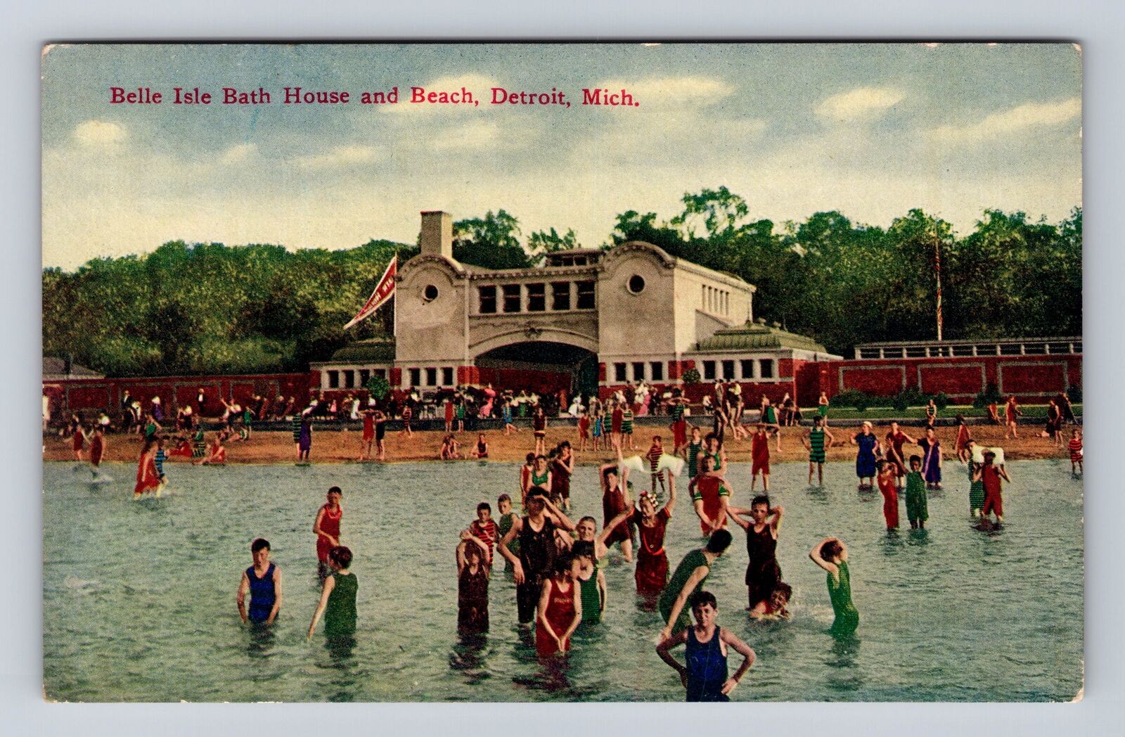 Detroit MI- Michigan, Belle Isle Bath House And Beach, Antique, Vintage Postcard