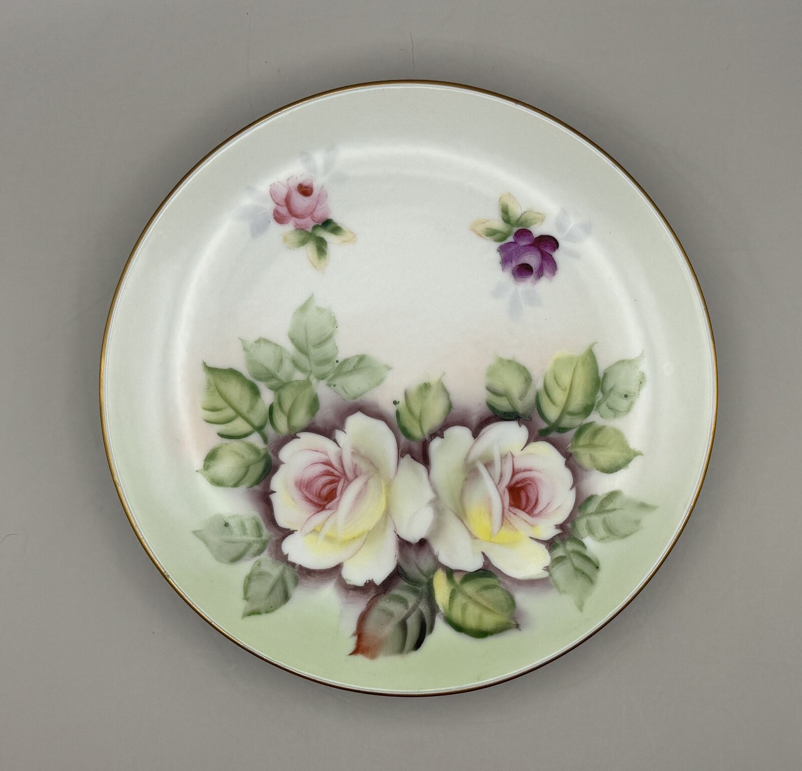 Hand-Painted 4-Inch Floral Wall Plate, Porcelain with Gold Rim - Collectible Art
