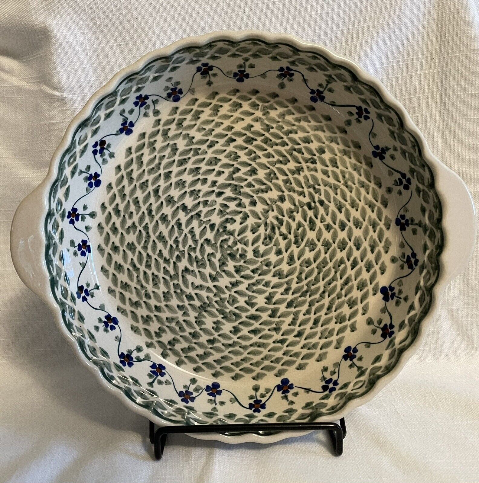 Polish Pottery blue And Green Floral Pie Plate