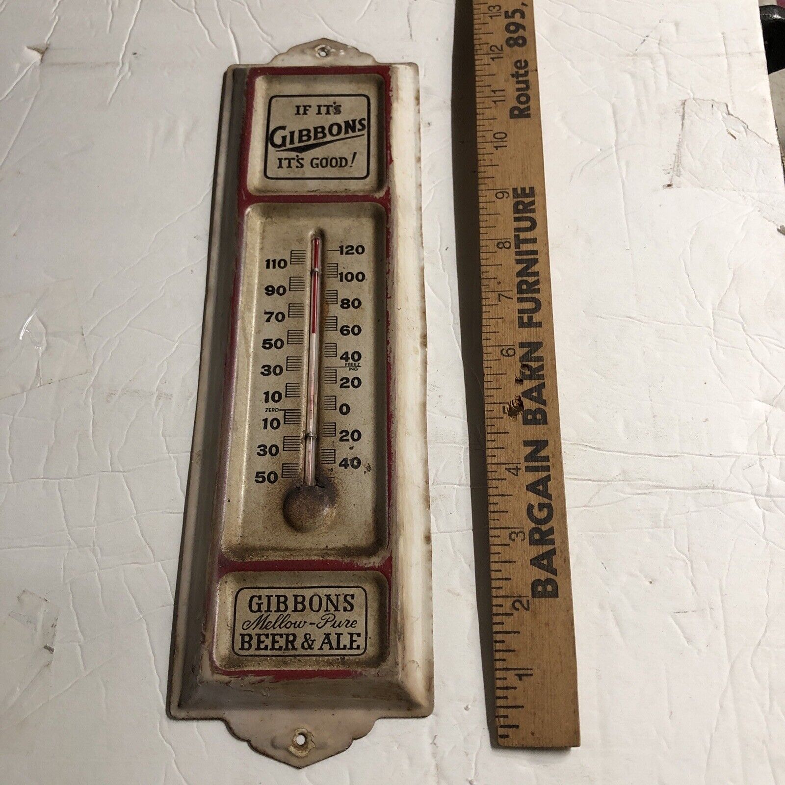 Vintage Gibbons Mellow Pure Beer & Ale Thermometer advertising