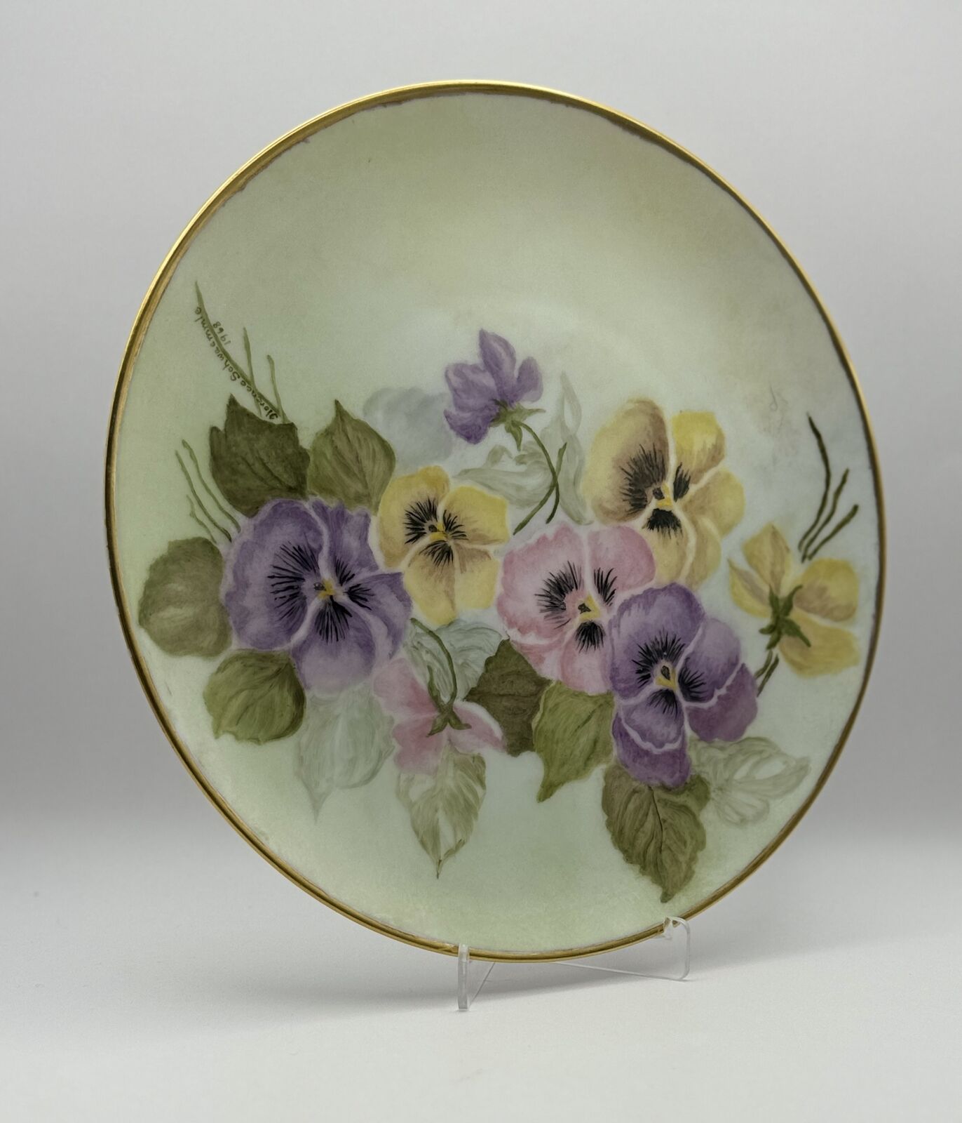 Hutschenreuther Selb  Hand-Painted, Artist Signed Floral Plate with Gold Rim