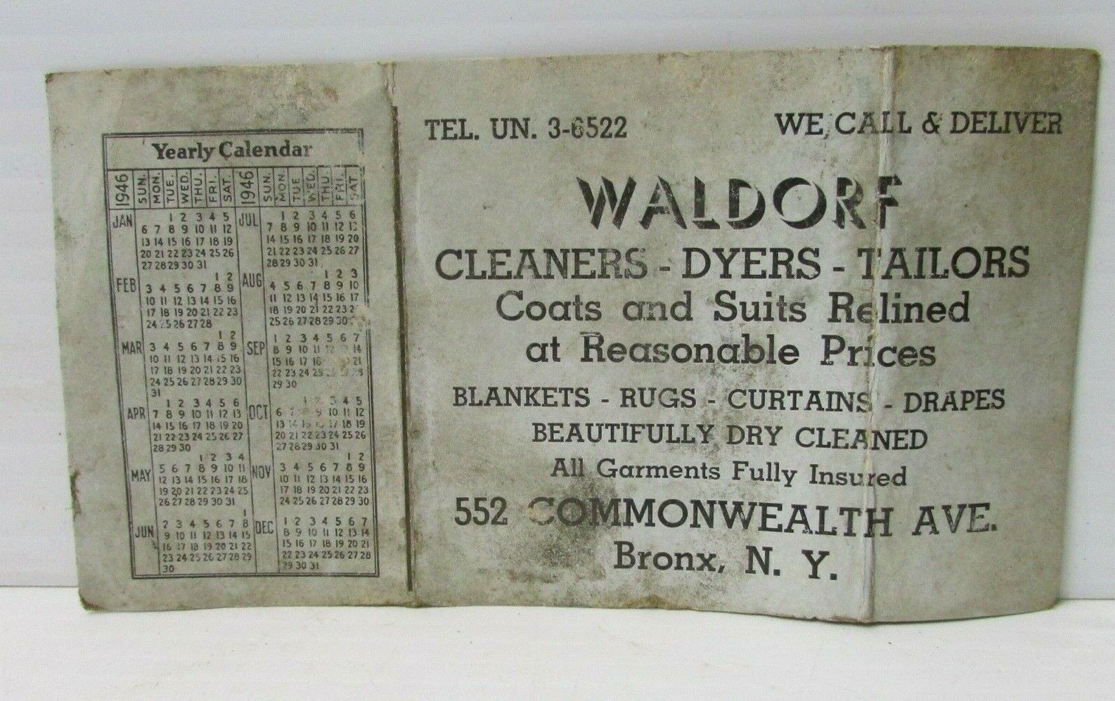 1954 WALDORF Cleaners - Dyers - Tailors Flyers w/Year Calendar