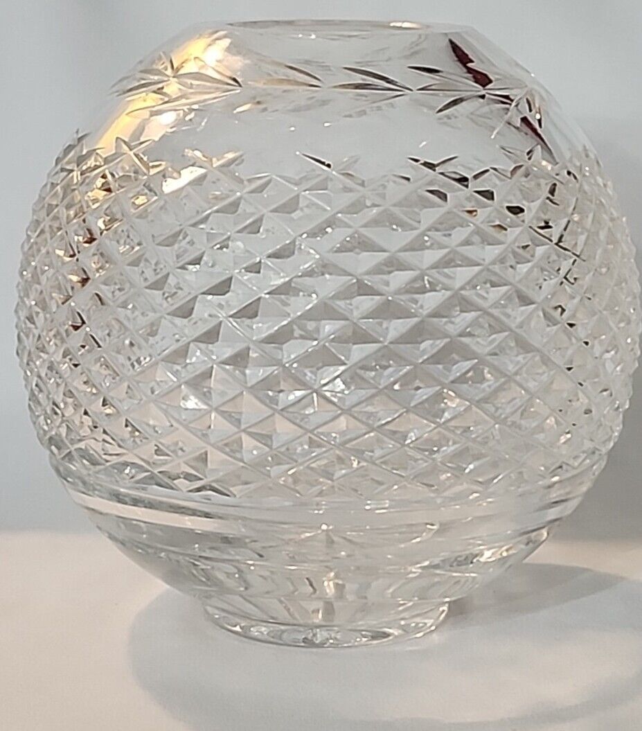 ✨STUNNING WATERFORD CRYSTAL ‘GLANDORE’ ROUND ROSE BOWL VASE APPROX 5.75” H GUC 