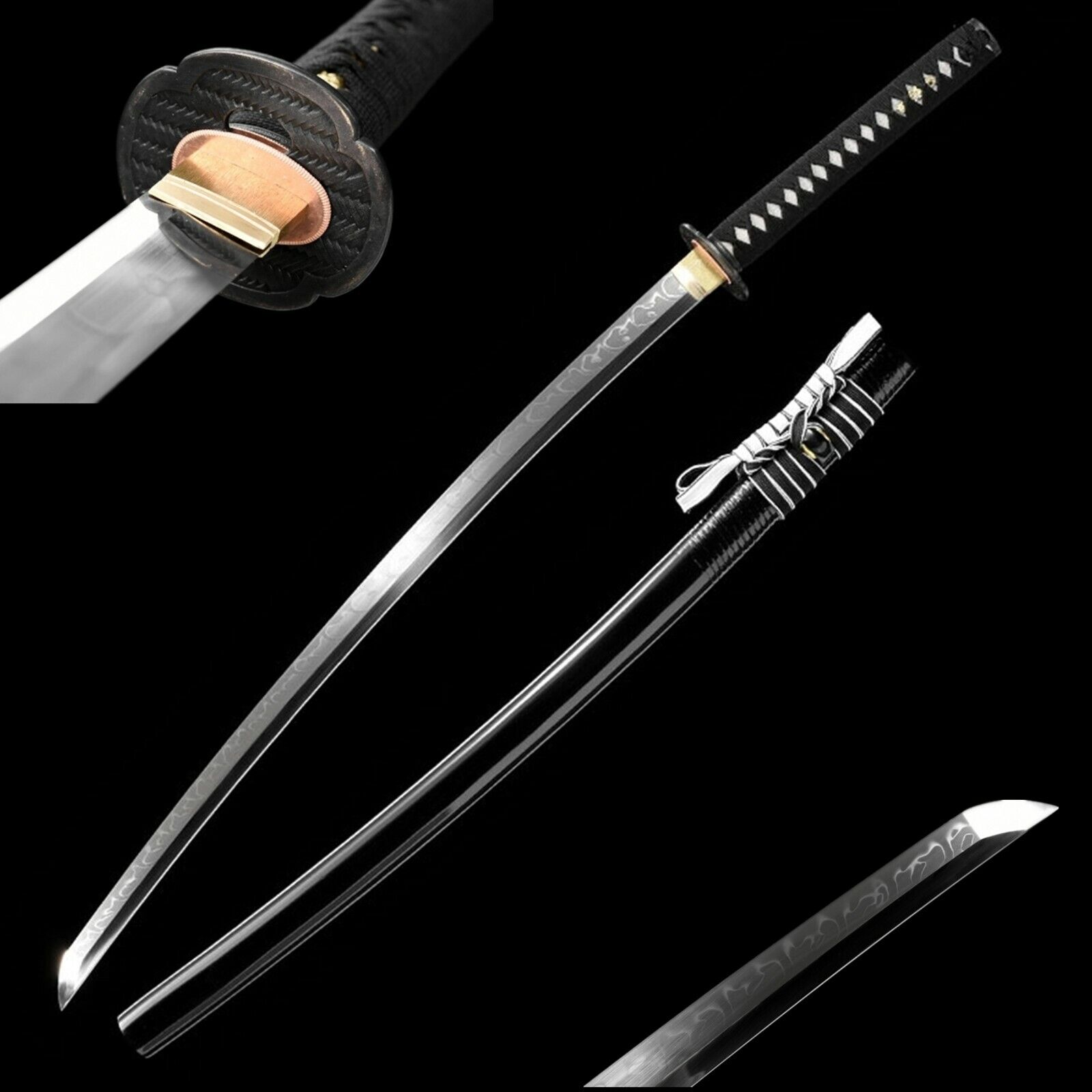 T10 Steel Clay Tempered Nice Real Hamon Japanese Samurai Sword Katana Sharp