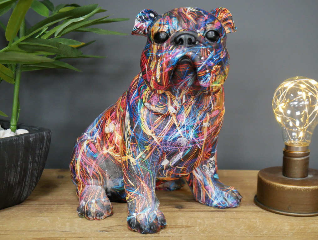 Large 22cm colourful painted Bulldog lover gift ornament sculpture decoration