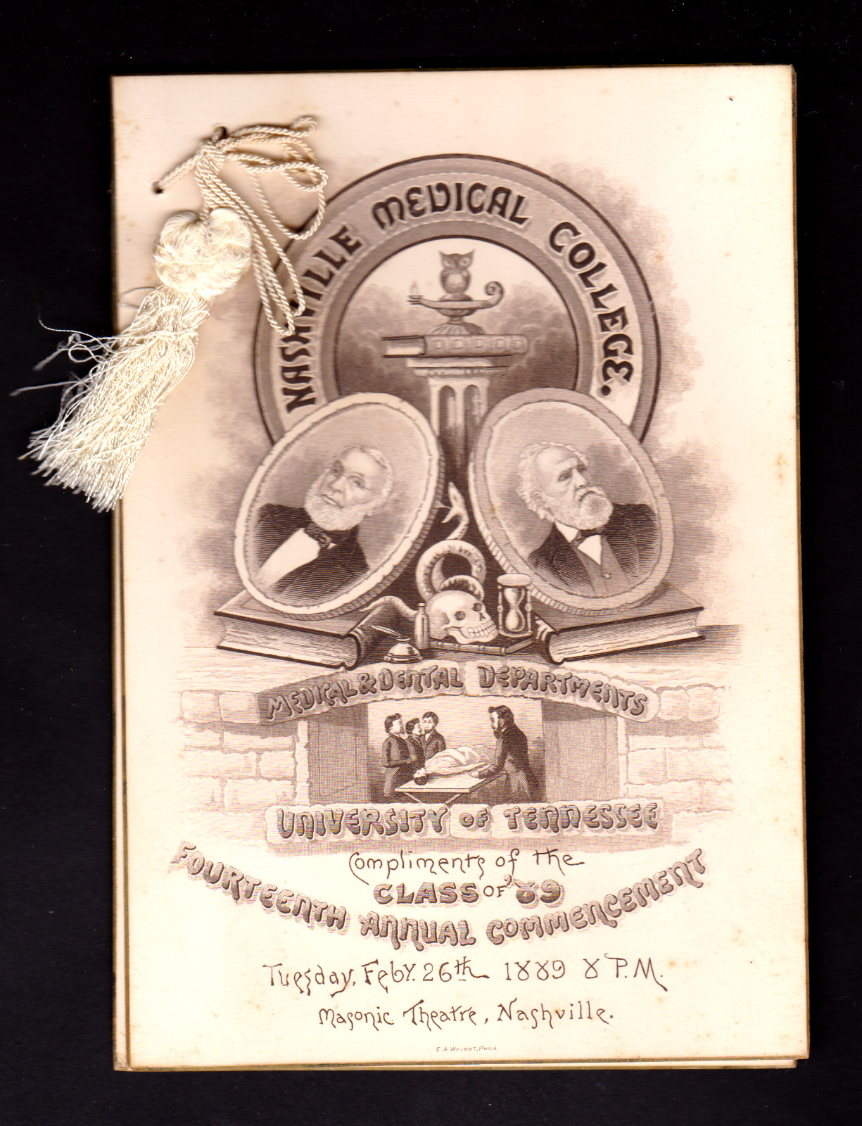 Rare 1889 Nashville Medical College Tennessee 14th Annual Commencement  Program