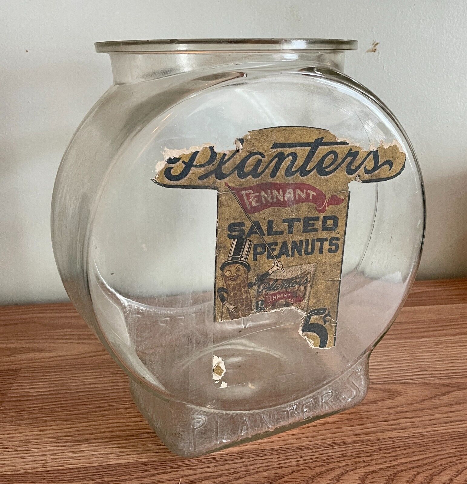 Very Rare ￼Antique/Vintage Planters Peanut Jar 5 Cent Label NO LID