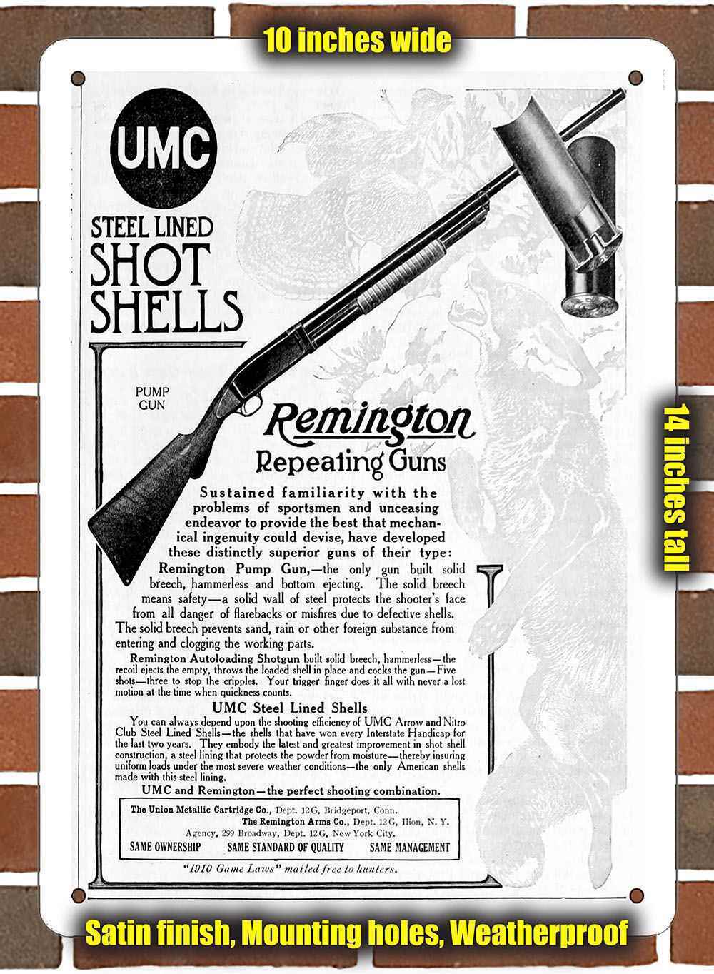 Metal Sign - 1910 Remington Shotguns and UMC Shells- 10x14 inches