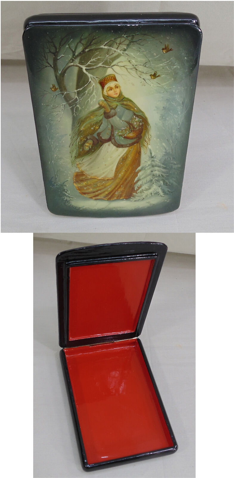 A. Sennitskaya Russian Snowmaiden Fairy Tale 12 Months Hand Painted Lacquer Box 