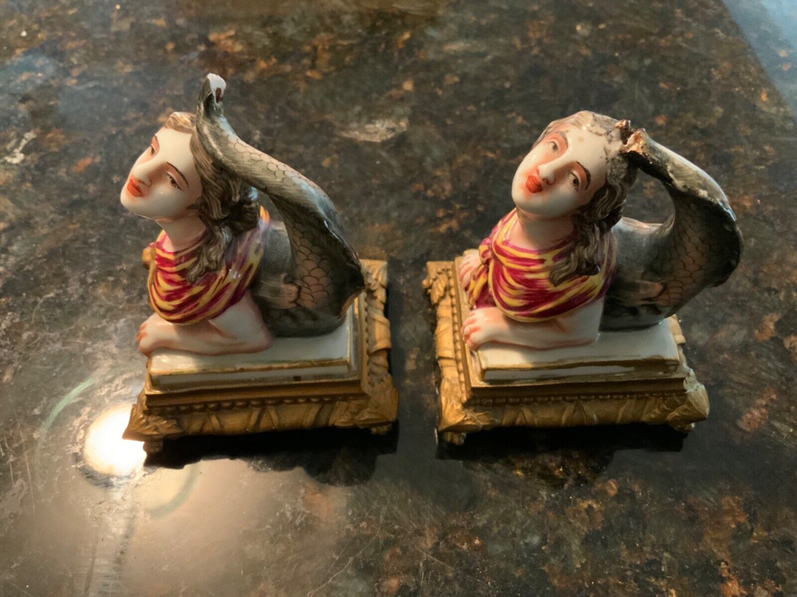 Two Antique  capdimonte porcelain girls /mermaids/figurines~hallmarked Unusual