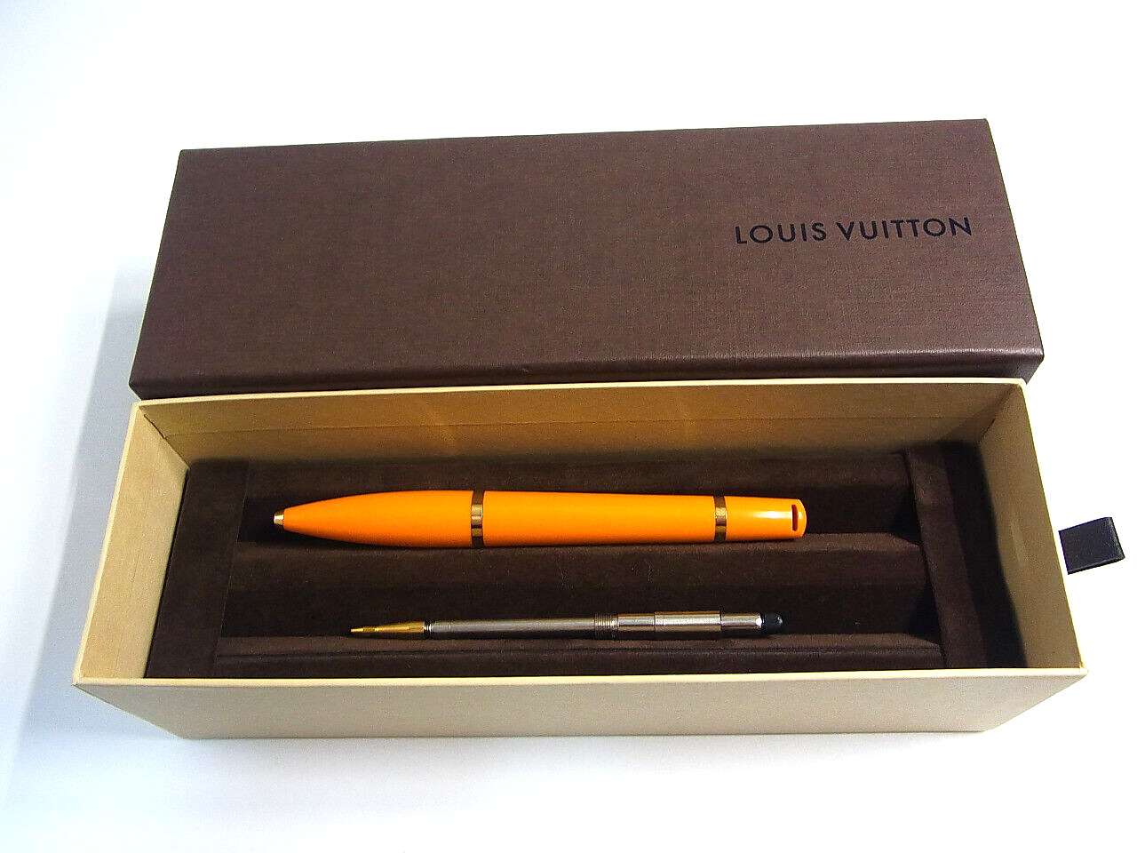 Auth Louis Vuitton Orange Ballpoint Pen Mechanical Pencil 2 in 1 w/Box Rare