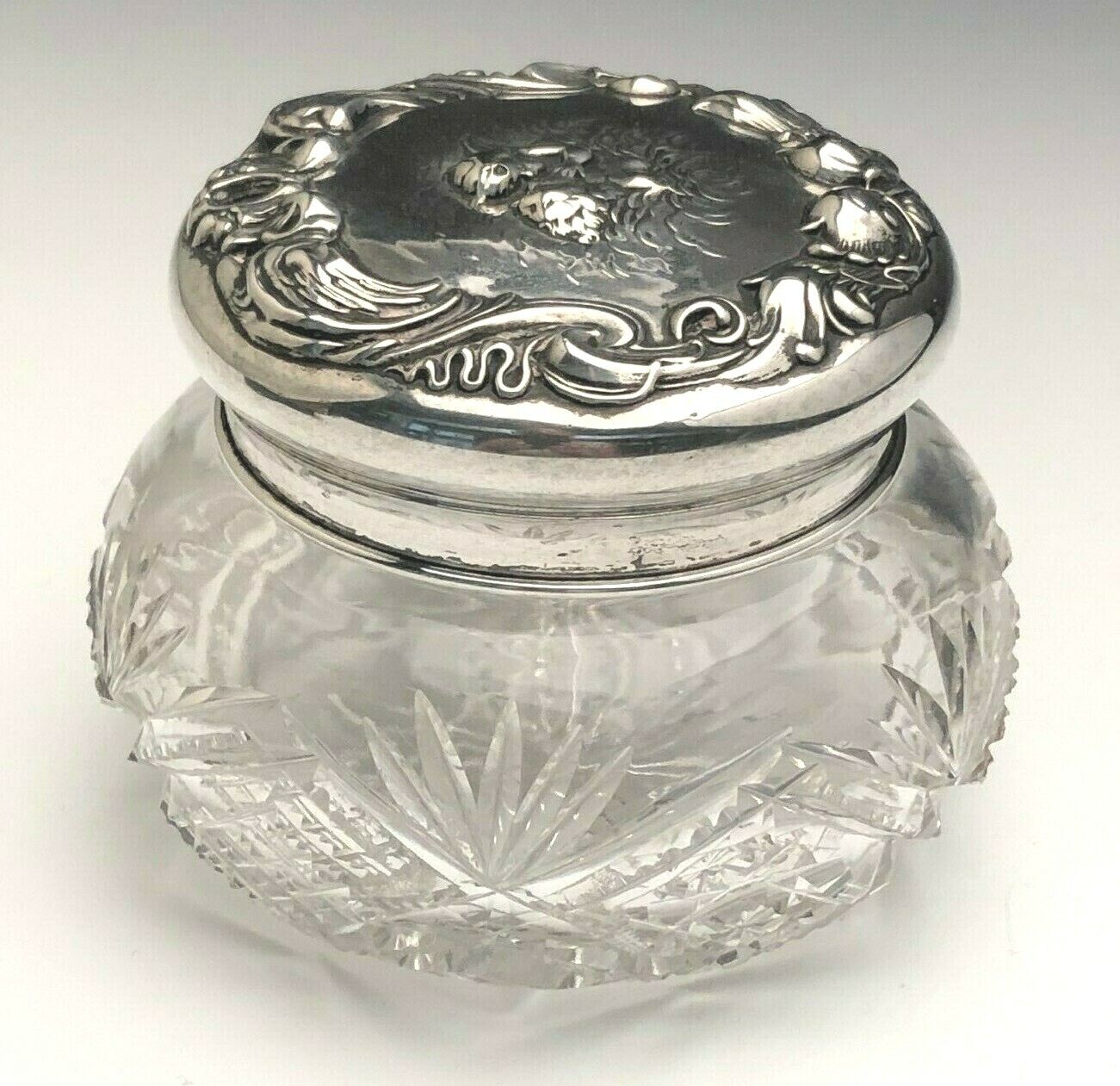 Loves Dream by Unger Bros. Powder Jar with Sterling Lid, Beautiful Antique