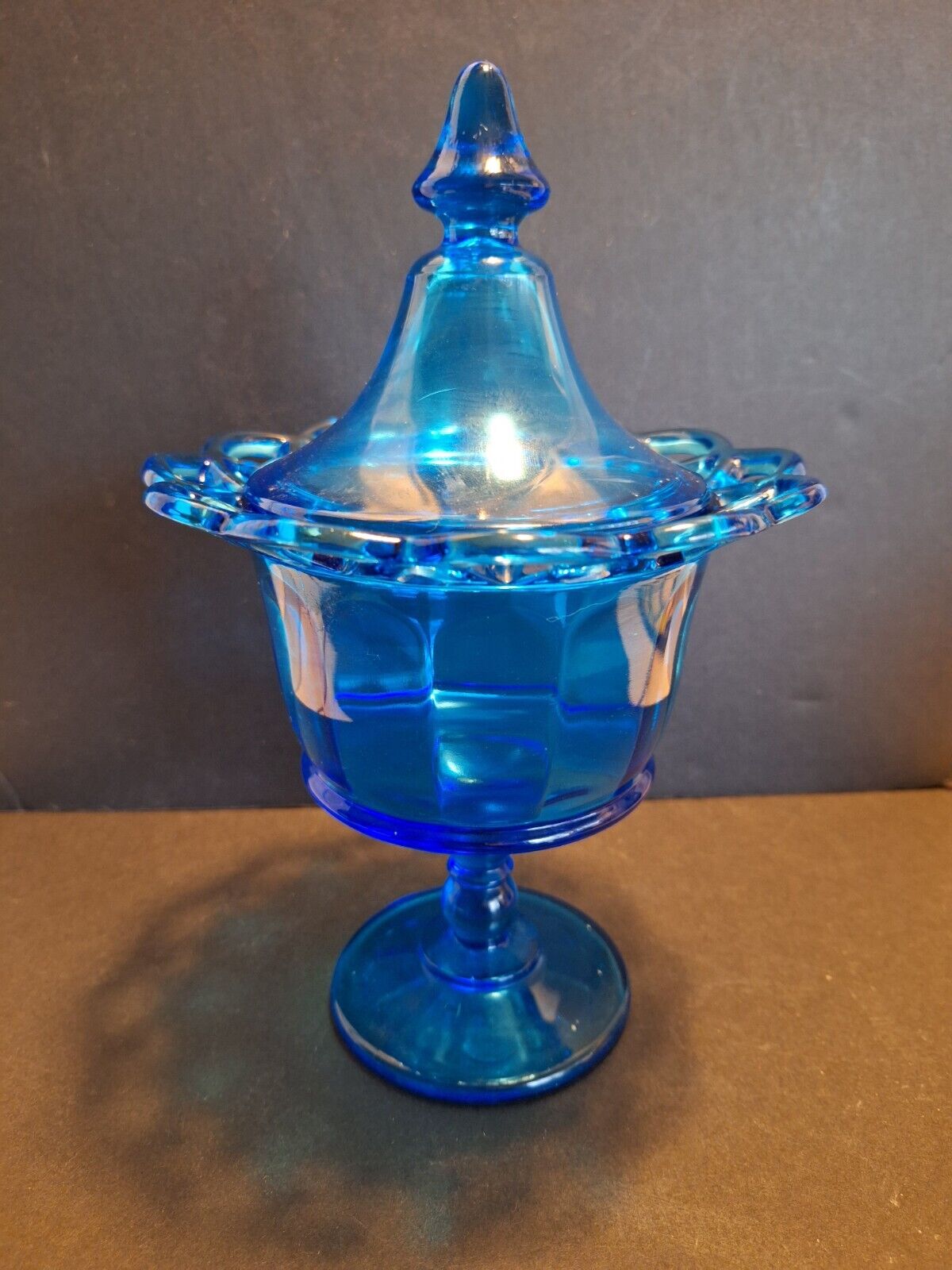 Imperial Colonial Antique Blue Laced Edge w/ Lid Compote/Candy Dish Pedestal VTG