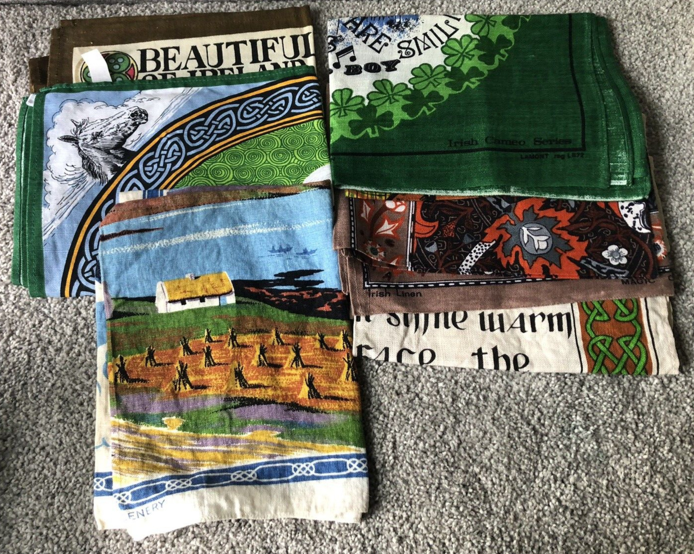 Lot 6 Vintage Irish Linen Tea Towels Jonelle Nelson Lamont Blend Souvenir