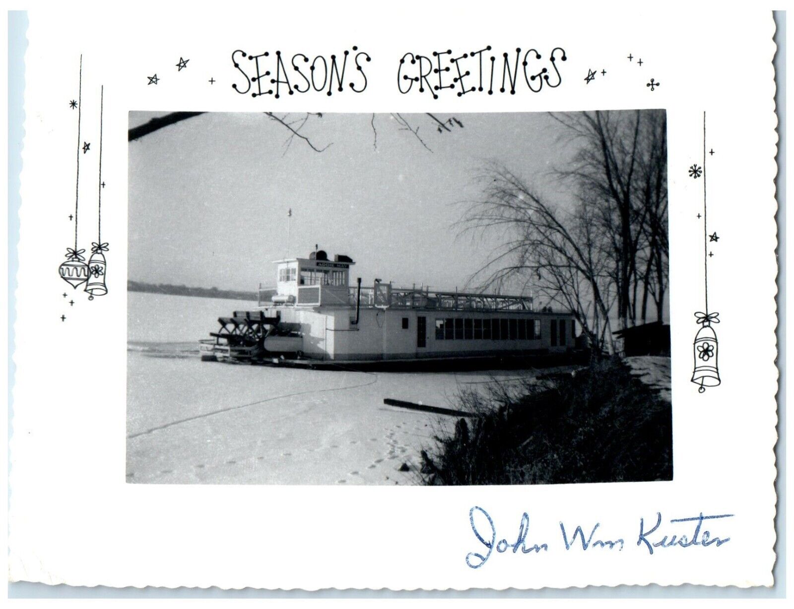 Excursion Boat Addie May South Of Nauvoo Illinois IL Season\'s Greetings Postcard