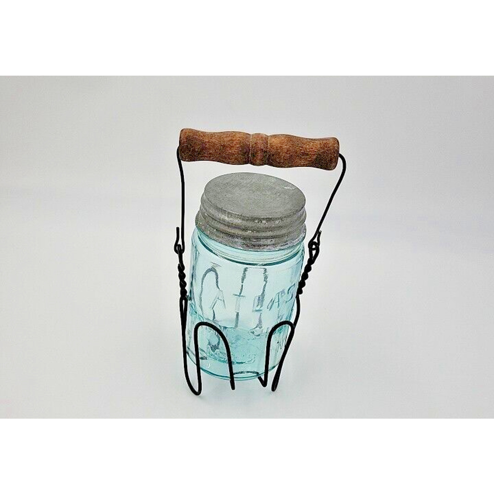 Vintage Primitive Wire Jar Mason Jar Carrier with Atlas Mason Jar #2
