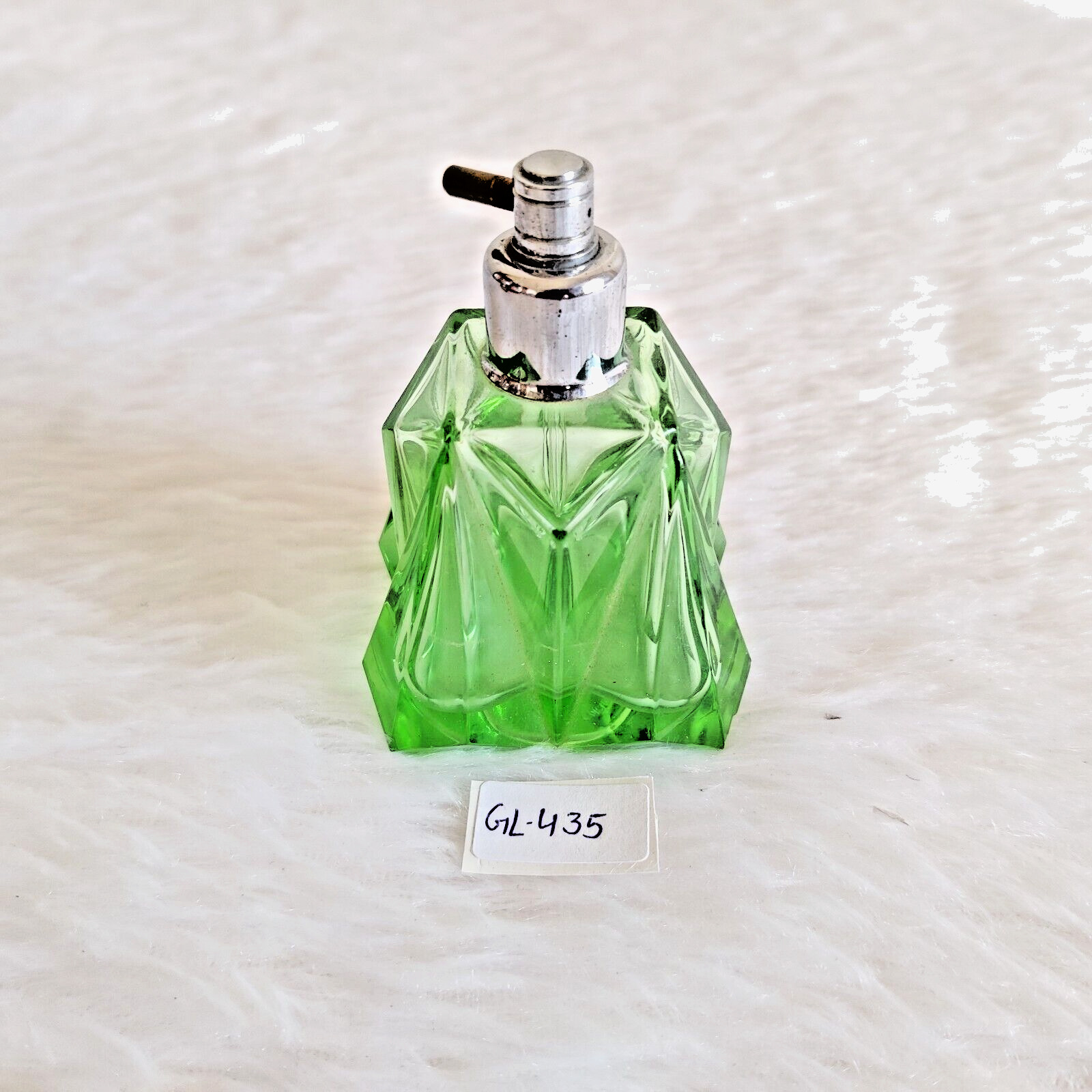 1930s Vintage Green Atomizer Glass Bottle Czechoslovakia Rare GL435