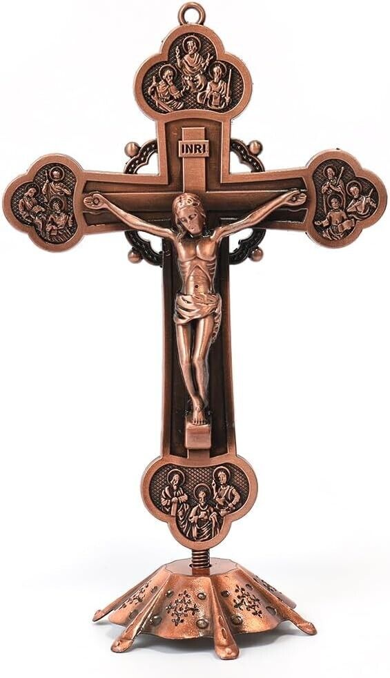 Copper Plated Standing Crucifix with Deatachable Stand Religious Antique Cross