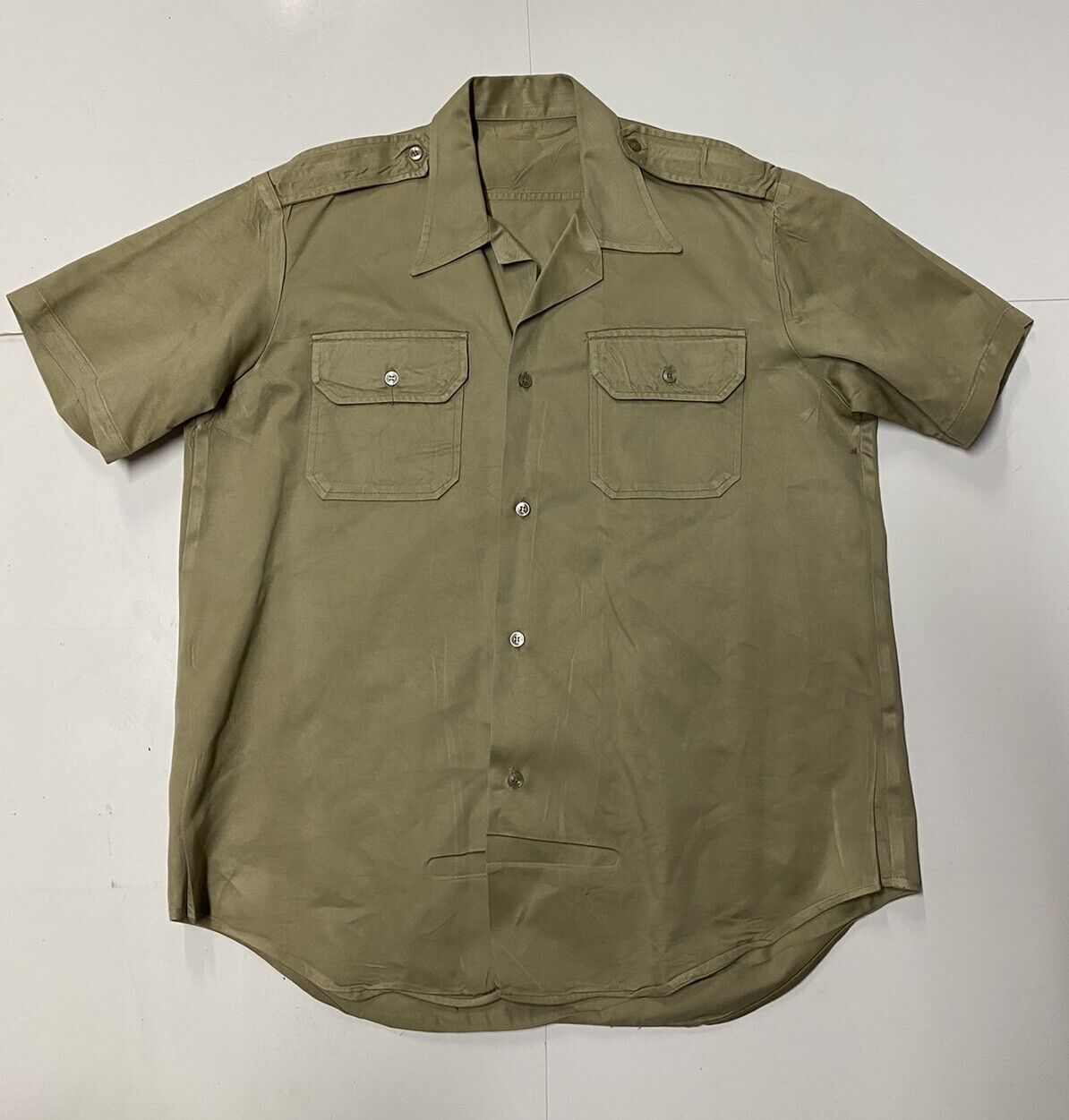 Vintage 1969 Vietnam Army Shirt Mens Medium Khaki Cotton 9oz Tropical Shade SS