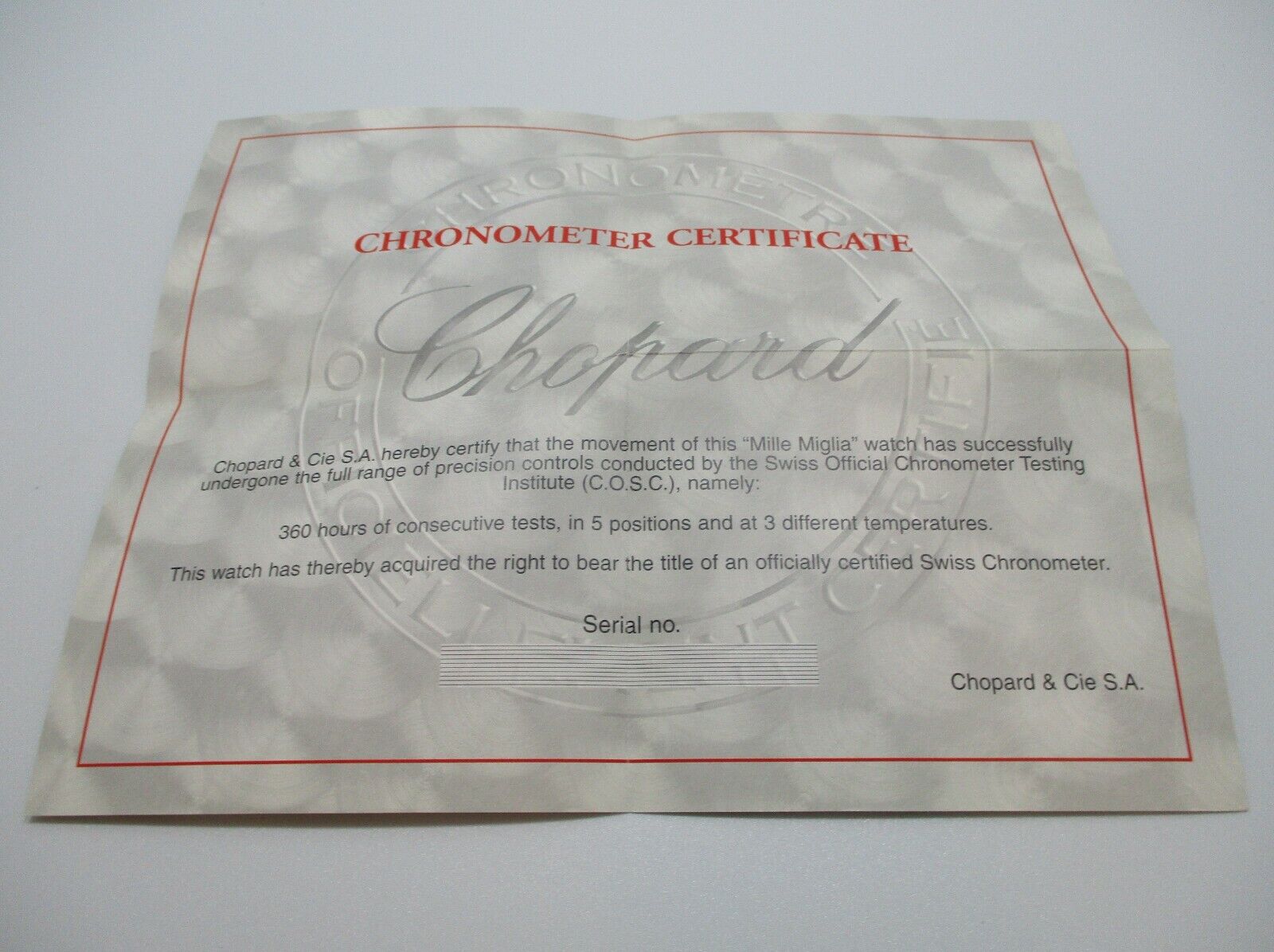 Genuine Open CHOPARD 1000 MIGLIA Chopard 1k Miglia Chronometer Watch Certificate