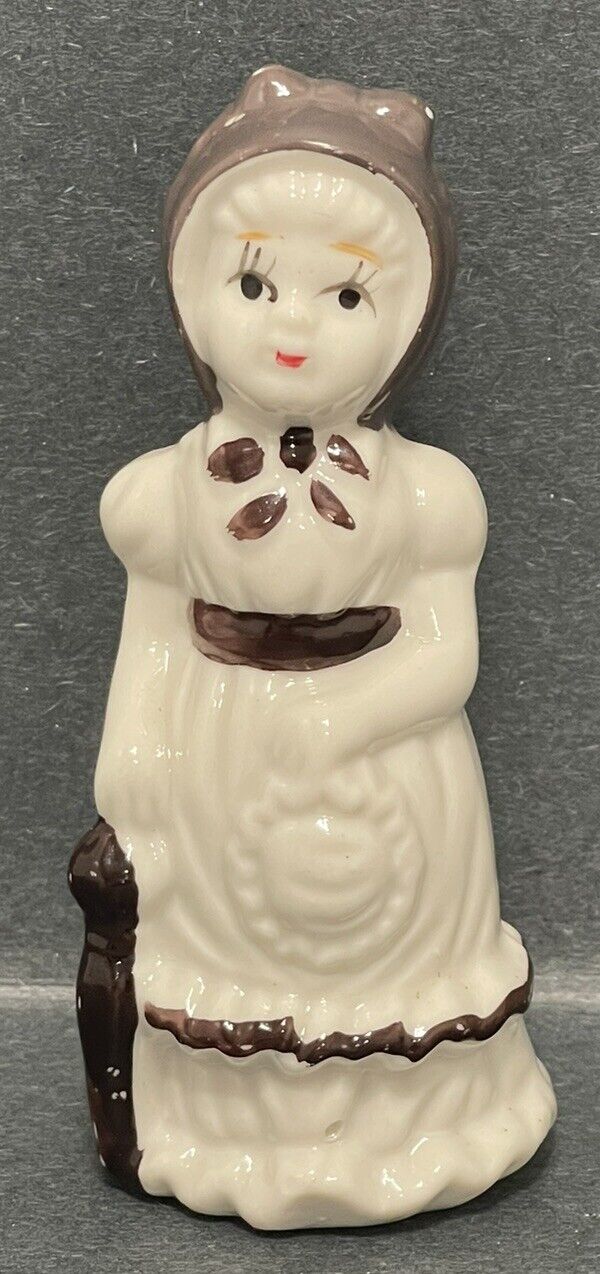 Vintage Lady With Bonnet And Parasol Figurine 4”h Taiwan