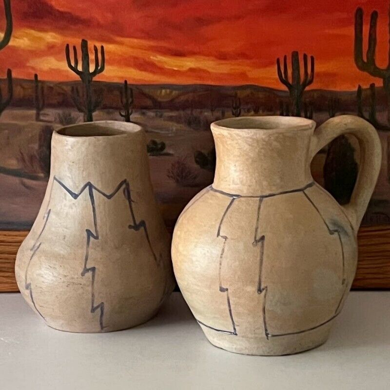 Vintage Southwest Clay Pottery Large Matching Pitcher and Jar FREE USA SHIPPING