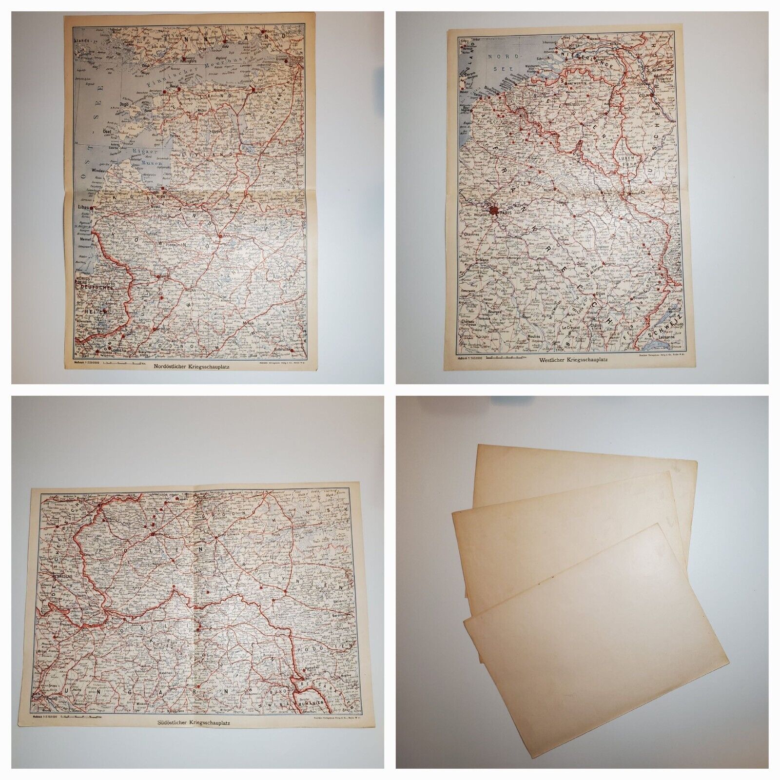German Original WW1 maps war time borders documents paper set large antique old