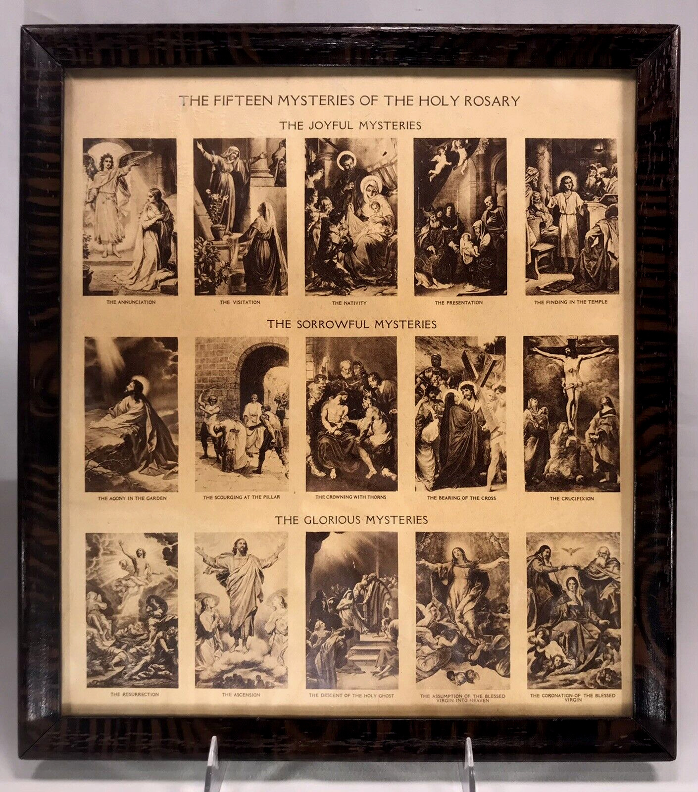 ANTIQUE FRAMED ILLUSTRATION - 15 MYSTERIES OF THE HOLY ROSARY - 12
