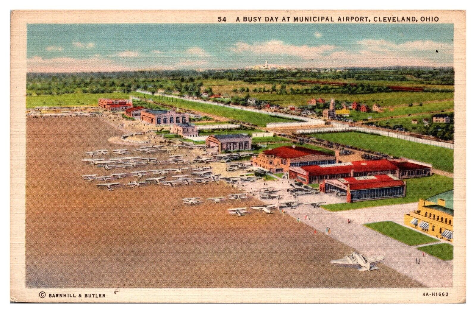 Vintage a Busy Day at Municipal Airport, Airplanes, Cleveland, OH Postcard