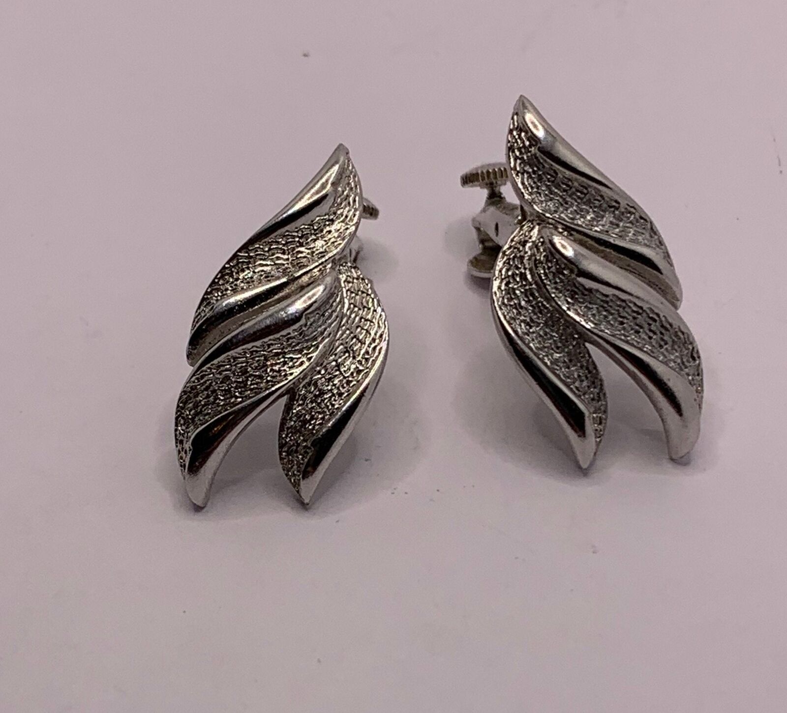 Vintage coro silver tone leaf clip on screw back combo earrings