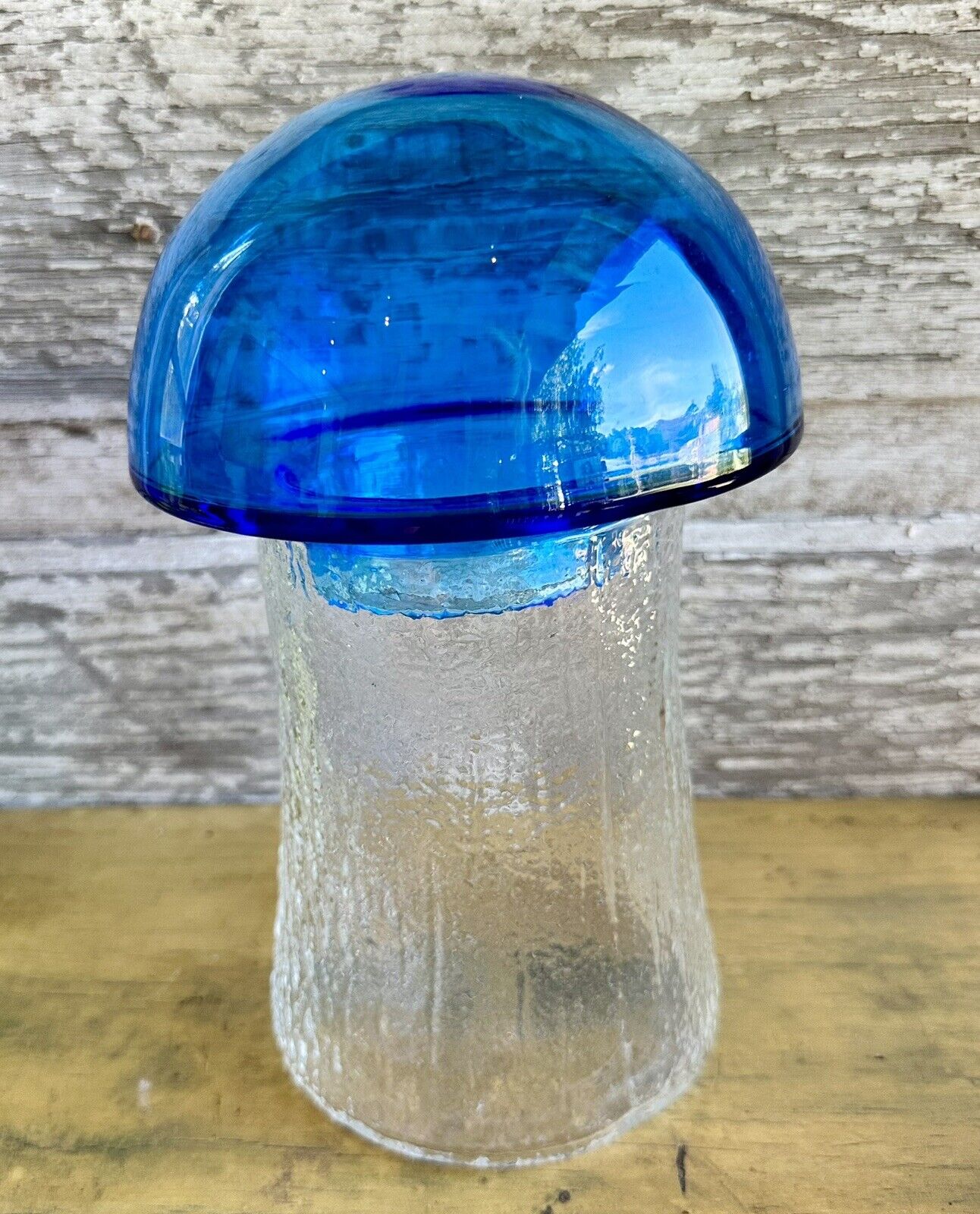 Vintage MCM Blown Glass Mushroom Cocktail Mixer Blue and Clear 50s 60s