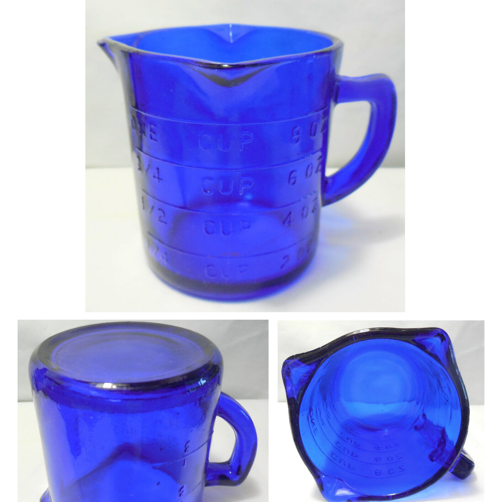 NEW Depression Style Cobalt Blue Glass 1 c Measuring Cup 3 Pour Spouts