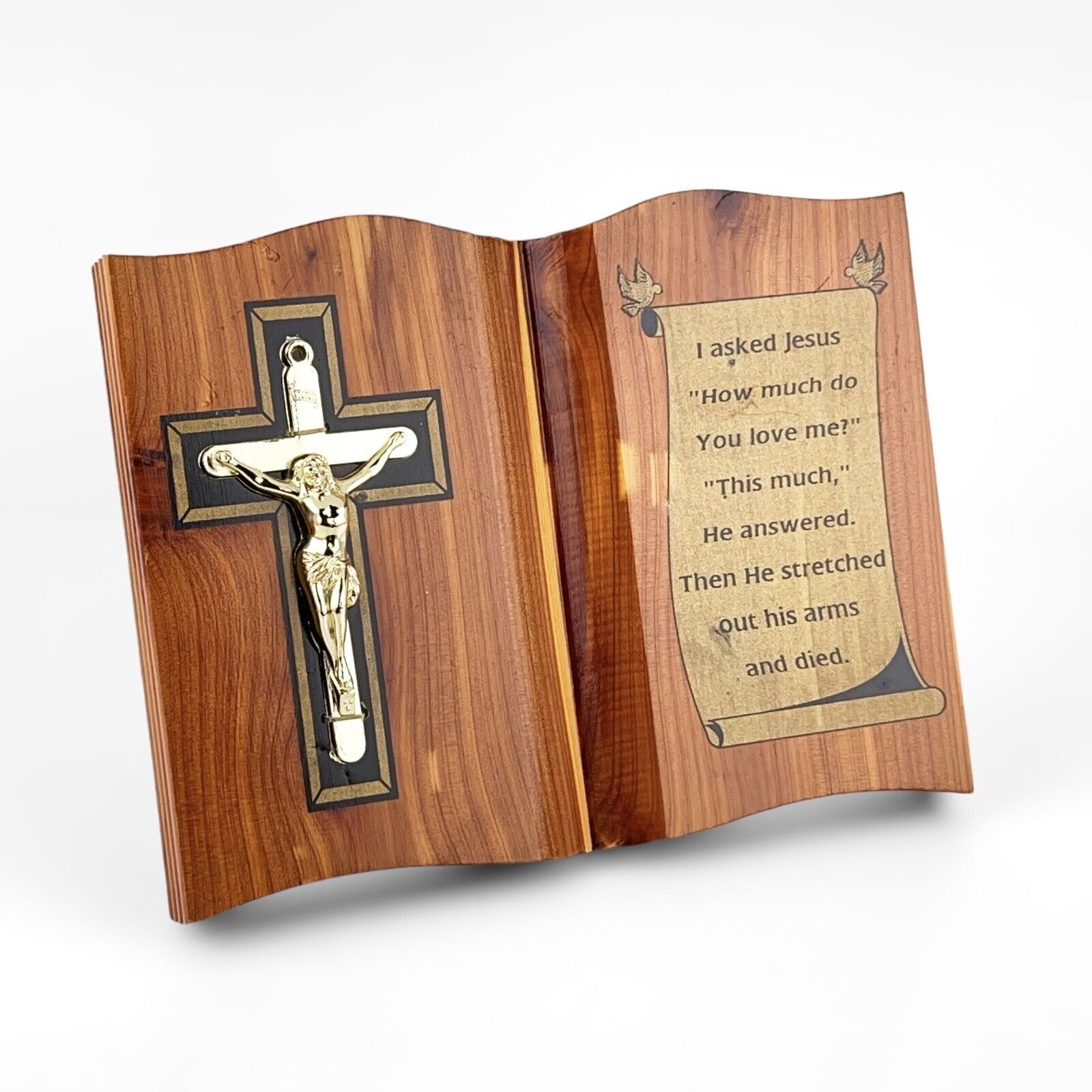 Vintage Wood Bible Decor Christain Standing Wood Bible With Prayer Crucifix