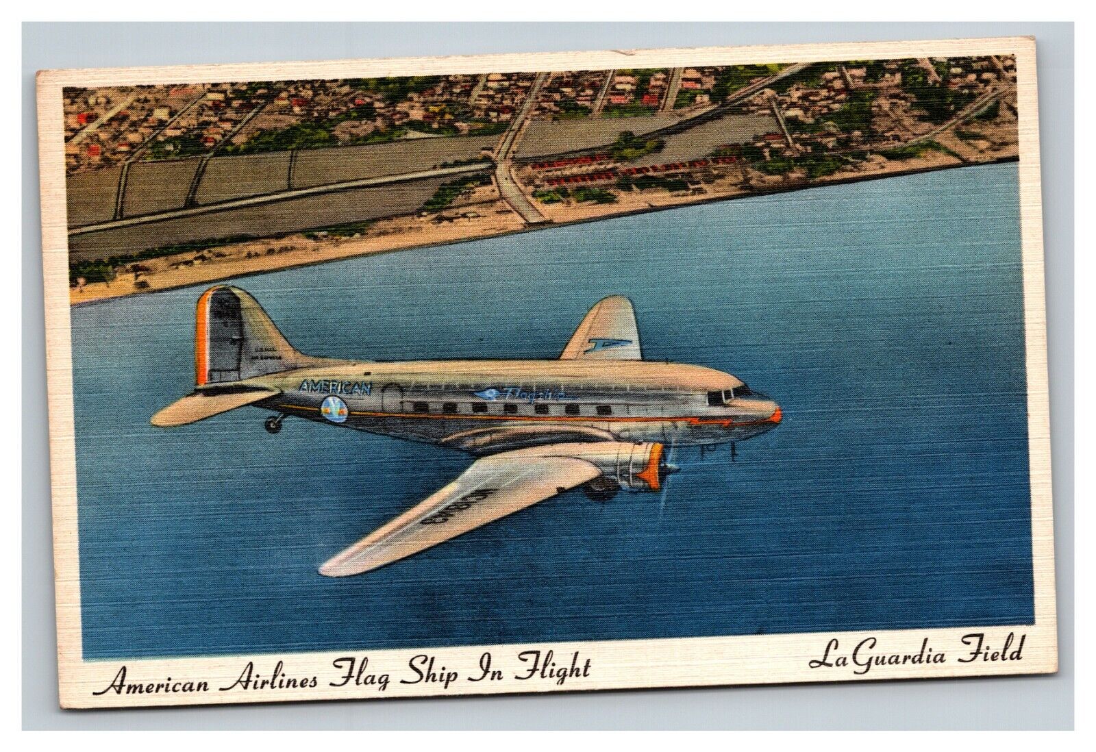 Vintage 1940's Advertising Postcard American Airlines Laguardia Field New York