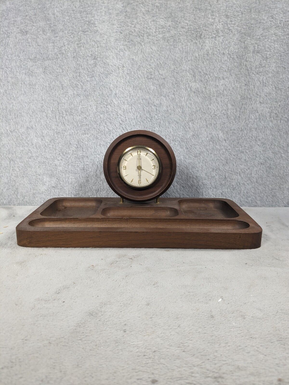 Walnut Clock Wood Hand Crafted Round Desk Clock