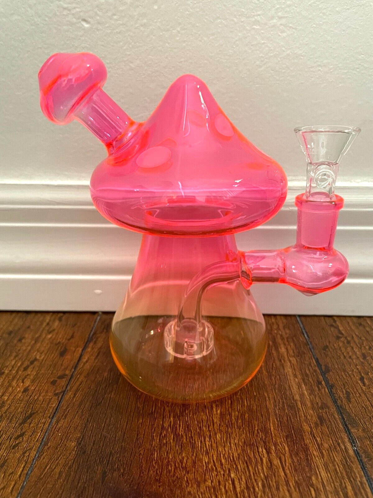 6” Premium Glass Water Pipe Neon Pink/Orange Mushroom 14mm