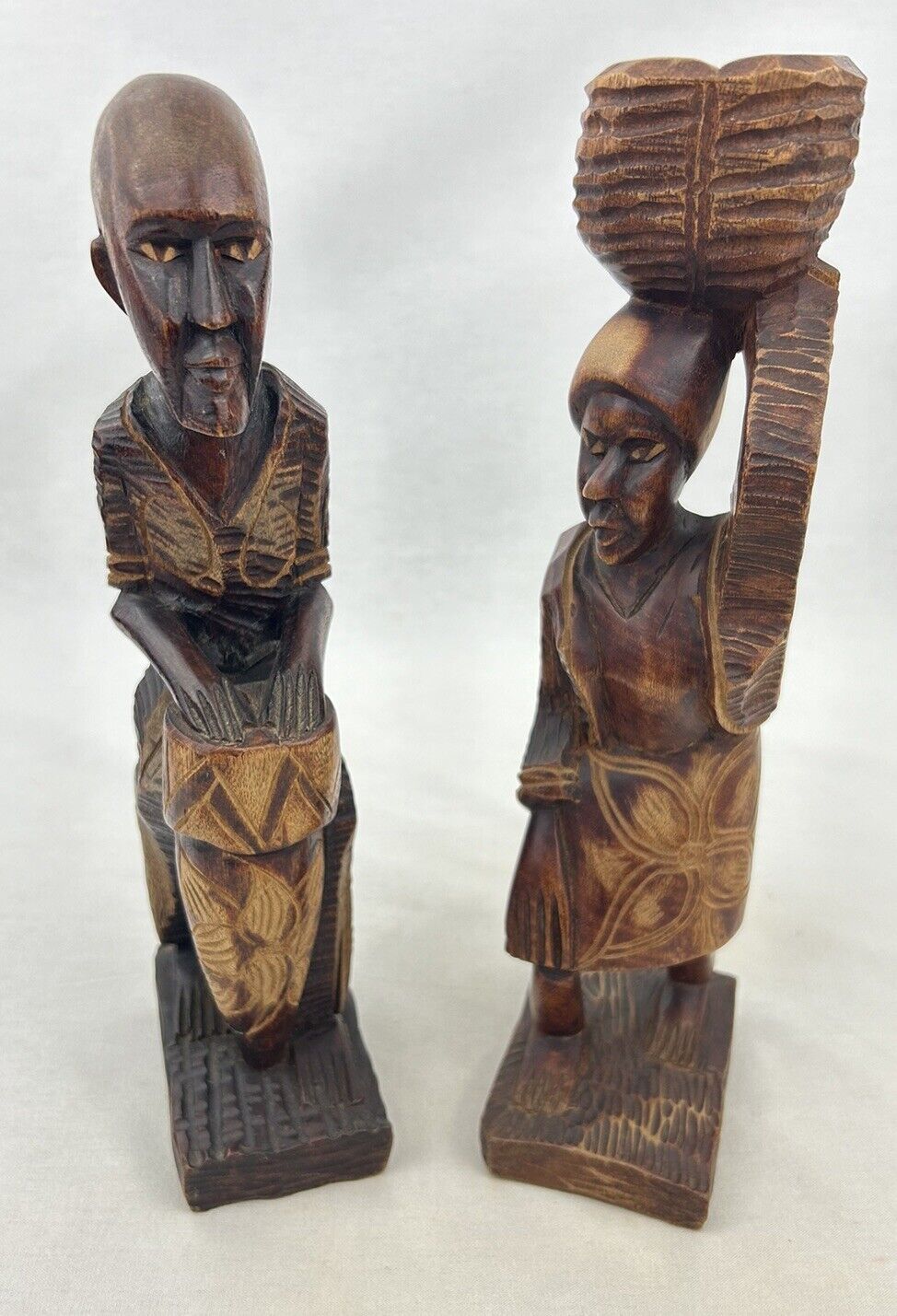 Vintage African Wooden Hand Carved Sculptures Lot of 2 - 11